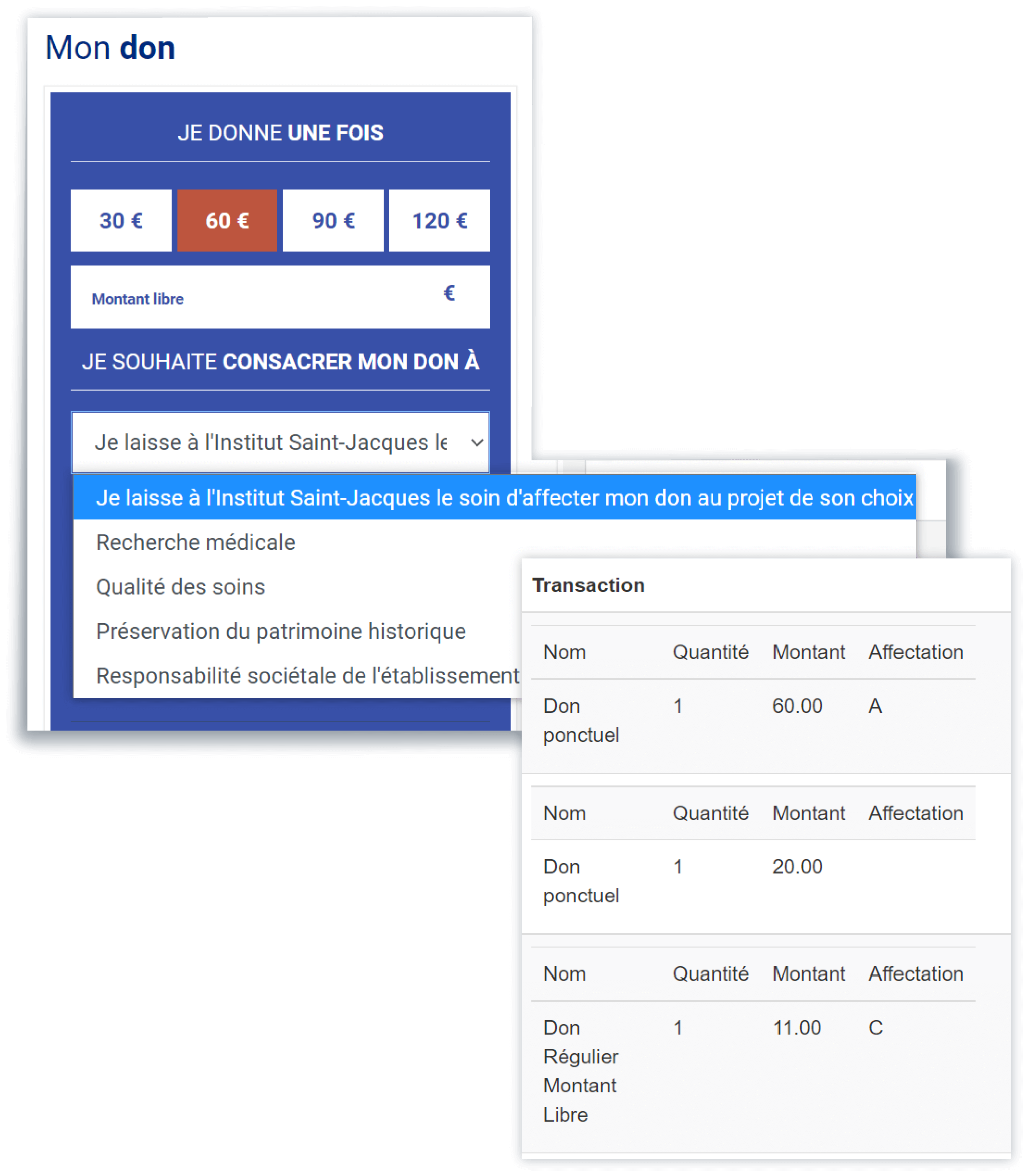 Configurez les types de don proposés en fonction de votre besoin