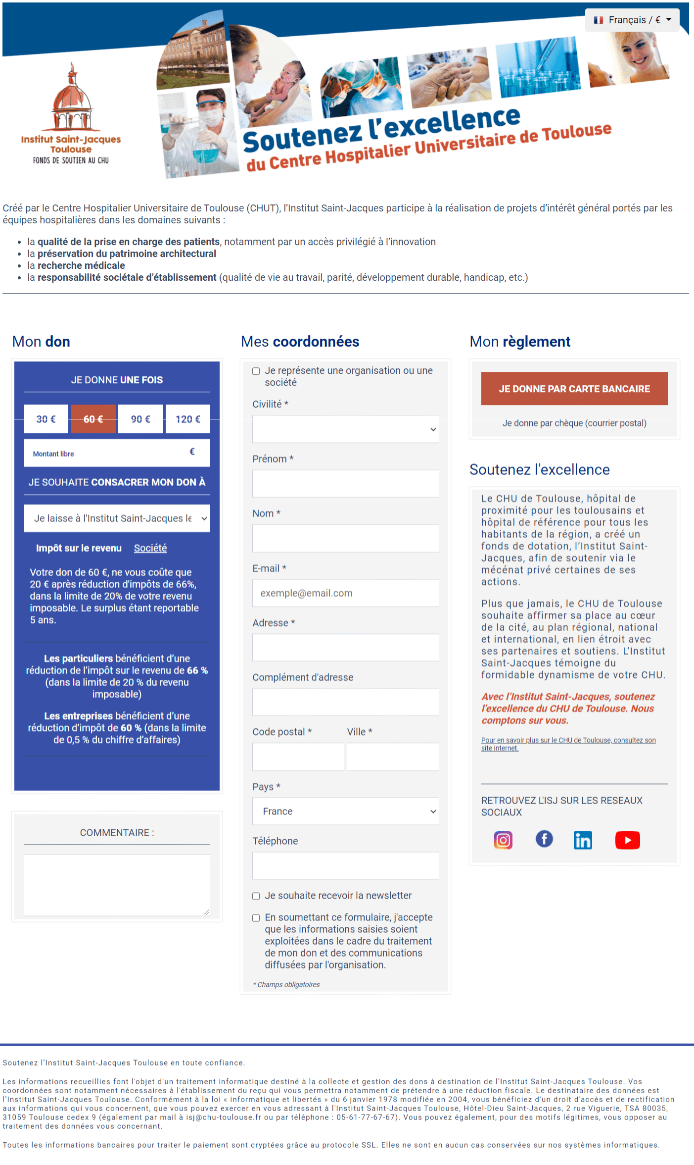 Formulaire GiveXpert pour Institut St Jacques - CHU Toulouse