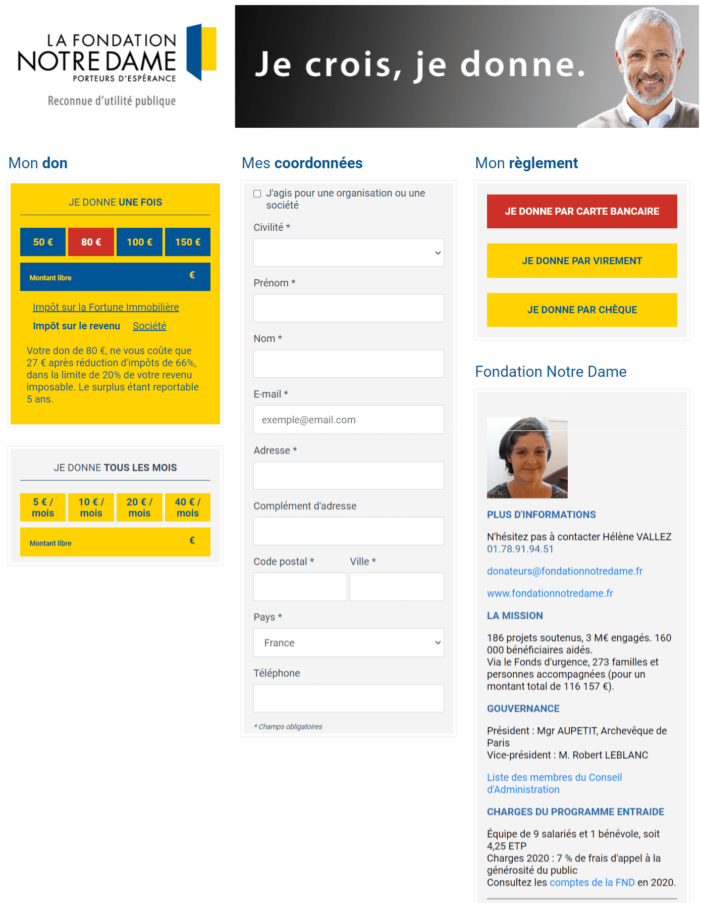 Formulaire GiveXpert pour la Fondation Notre Dame