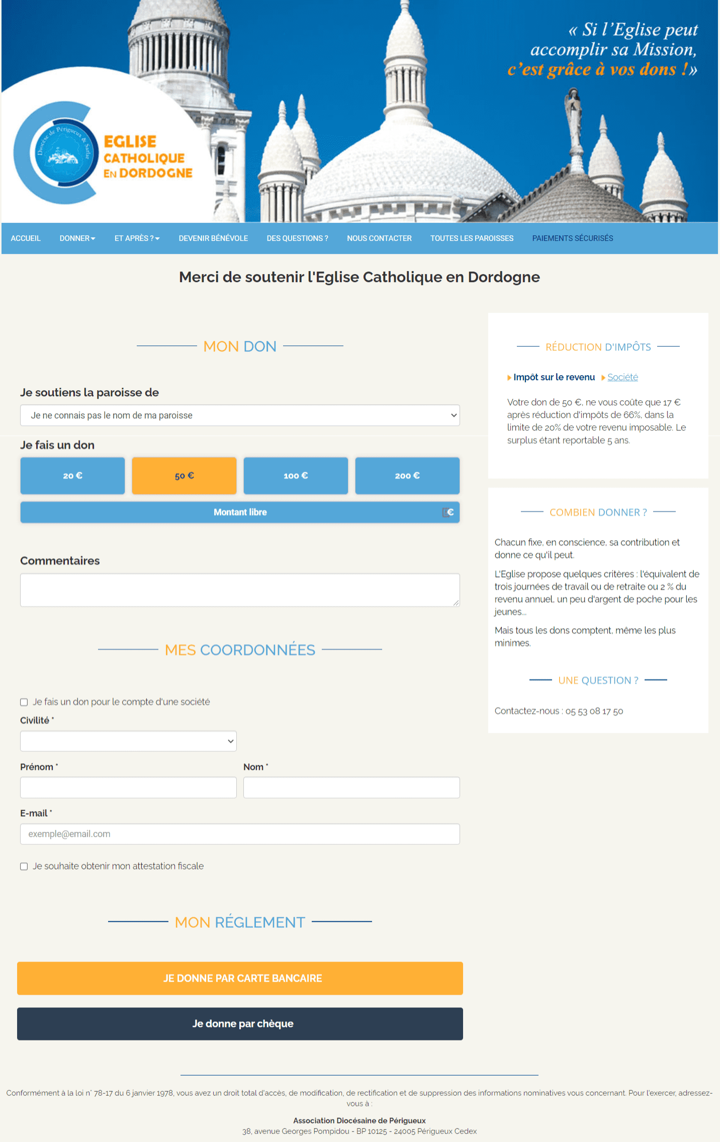 Formulaire GiveXpert pour le Diocèse de Périgueux et Sarlat