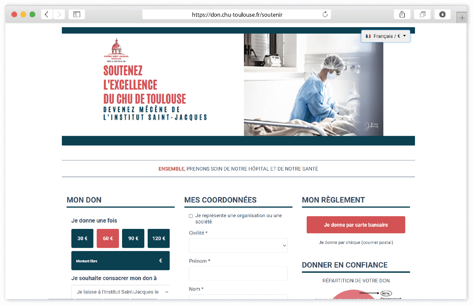 Formulaire de dons Santé Hôpitaux GiveXpert CHU Toulouse Institut Saint-Jacques
