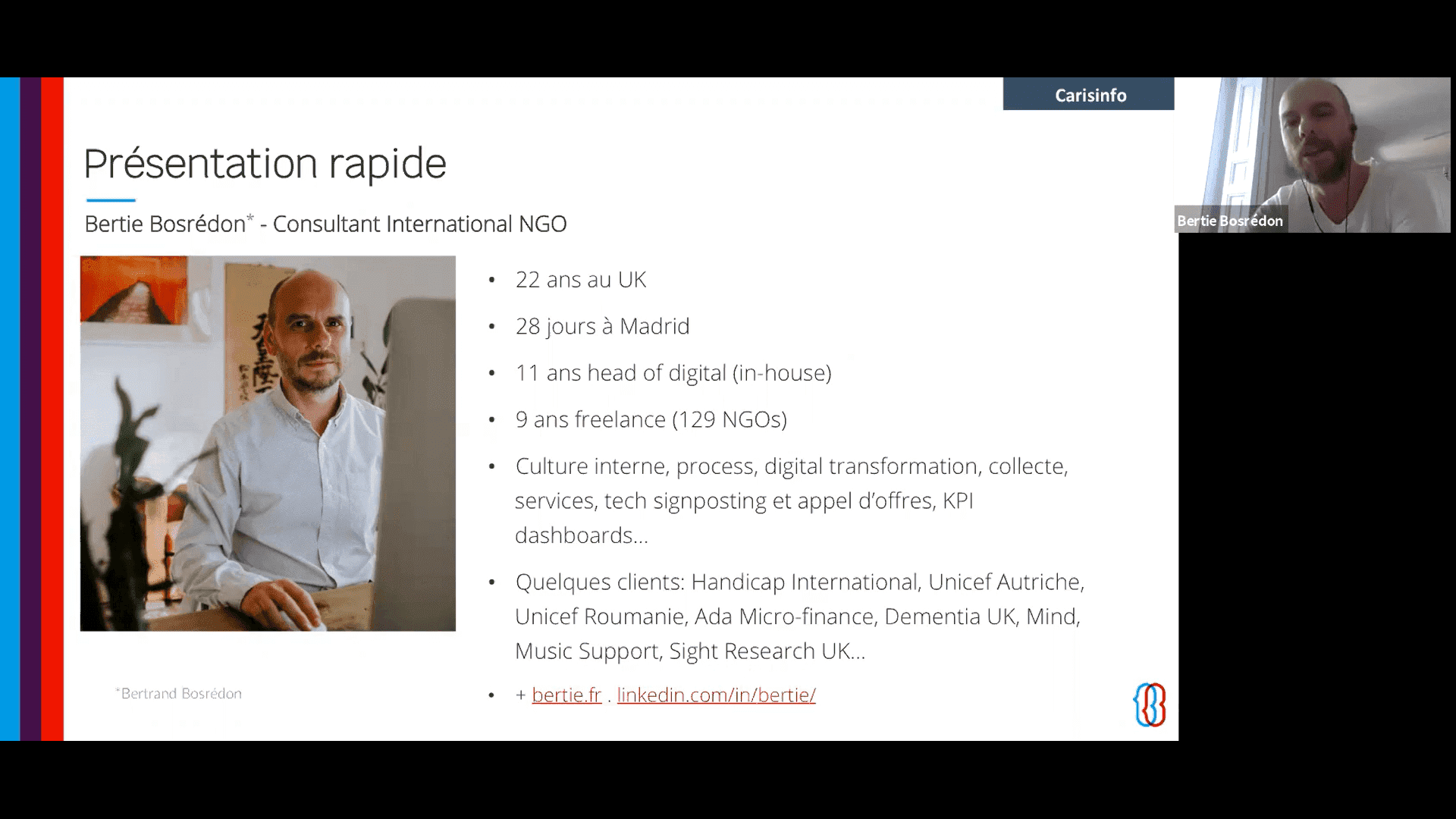 Présentation de Bertie Bosredon - consultant spécialiste du digital pour les ONGs