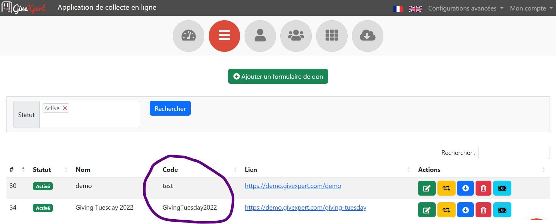 code givingtuesday champs à renommer