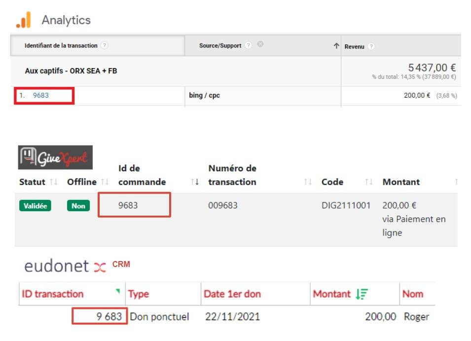 comment chercher les transactions individuelles et retrouver une transaction particulière dans analytics