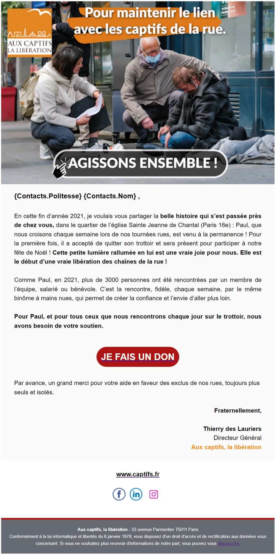 emailing d'appel à dons aux captifs, la libération emailing d'appel à dons aux captifs, la libération