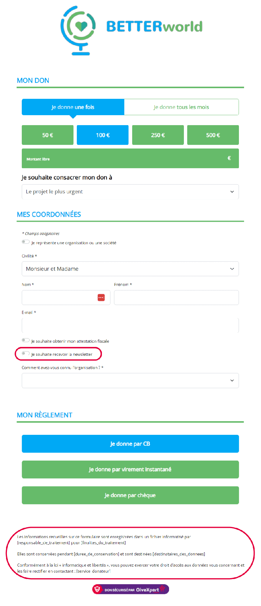 formulaire de don et conformité RGPD